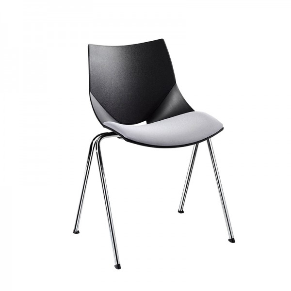 Shell chair with silver-grey bilayer epoxy structure and black plastic shell Shell chair with silver-grey bilayer epoxy structure and black plastic shell